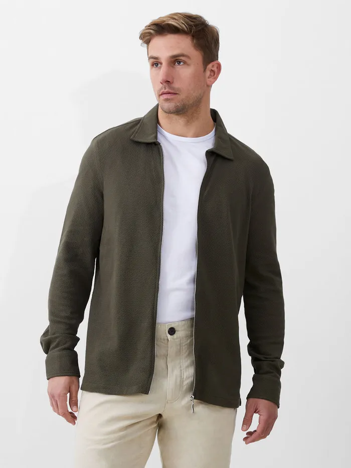 Man Shirts French Connection Popcorn ZipThrough Shirt Olive
