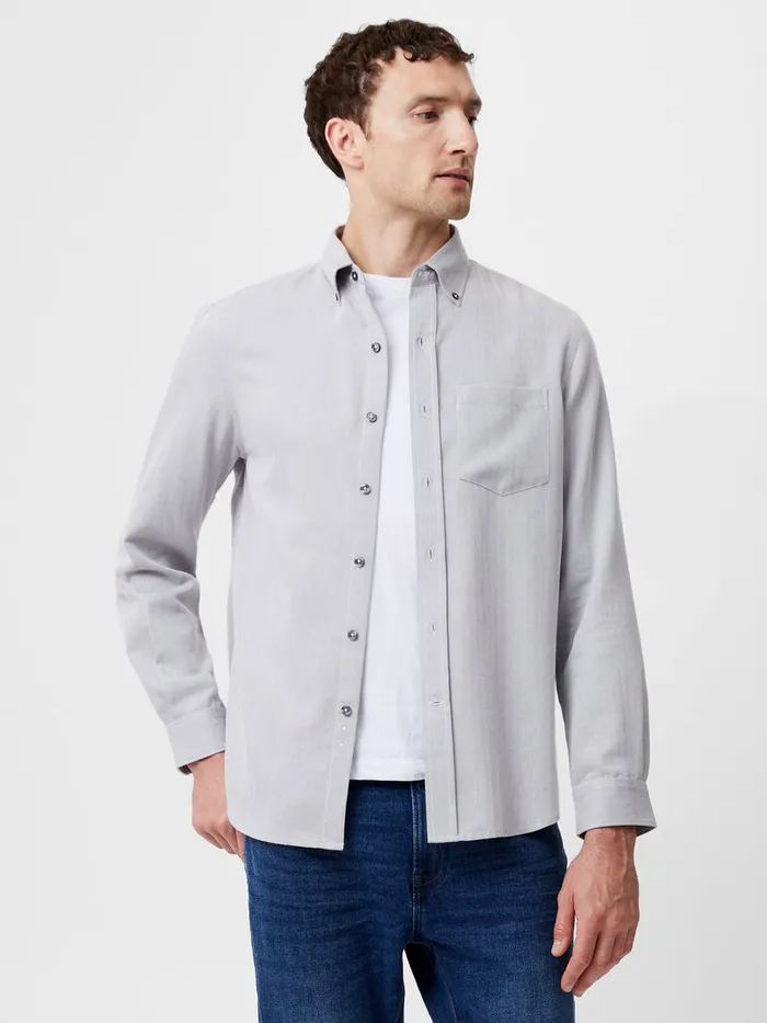 Man Shirts French Connection Regular Fit Herringbone Button Down Shirt Light Grey Man Shirts French Connection Regular Fit Herringbone Button Down Shirt Light Grey
