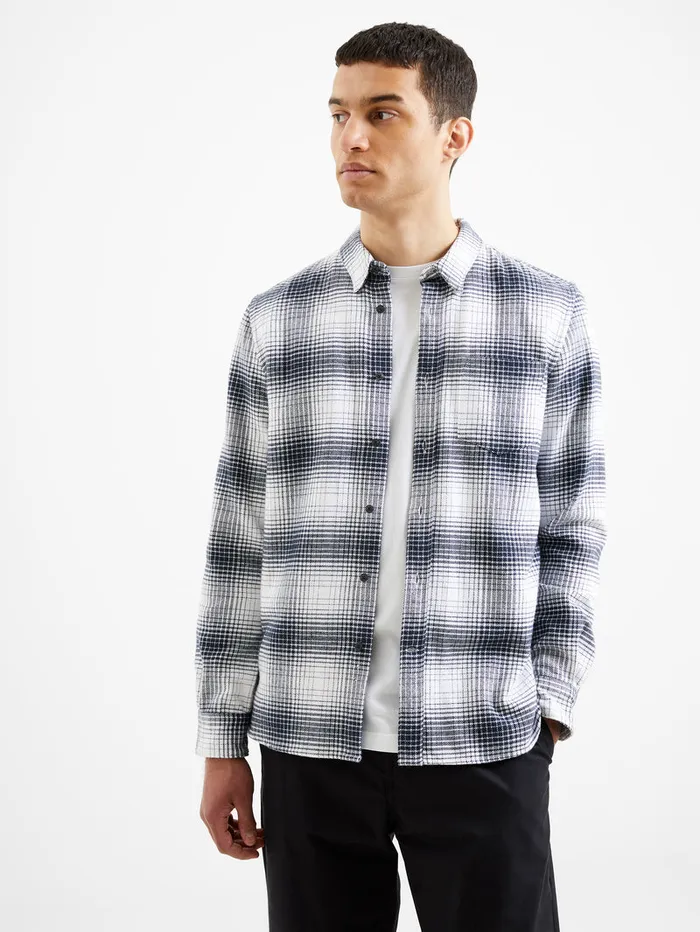 Man Shirts French Connection Shadow Check Long Sleeve Shirt Dark Navy