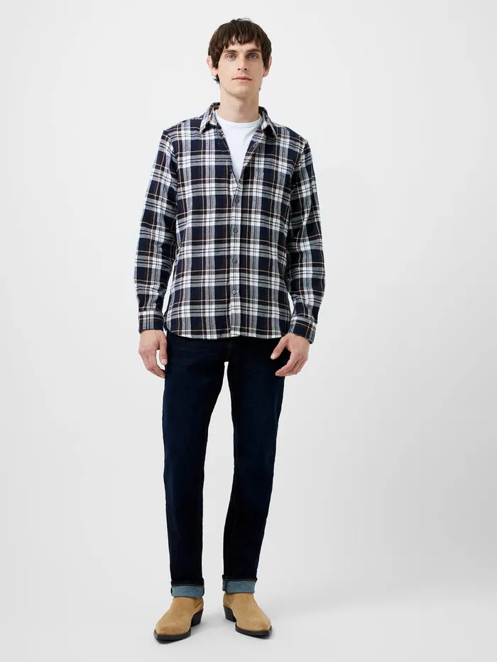 Man Shirts French Connection Unbrushed Flannel Check Shirt Navy Check