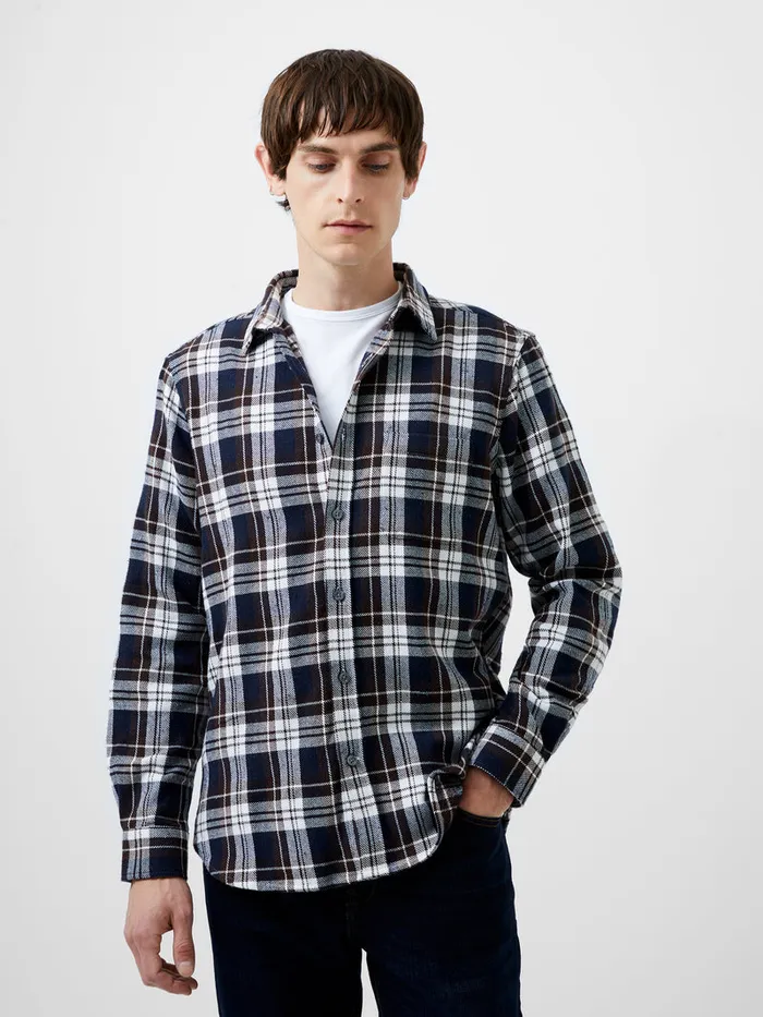 Man Shirts French Connection Unbrushed Flannel Check Shirt Navy Check Man Shirts French Connection Unbrushed Flannel Check Shirt Navy Check