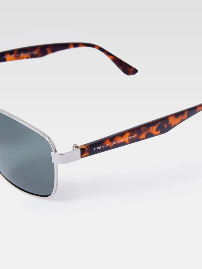 Man Sunglasses French Connection Metal Navigator Sunglasses Silvermatte Tort Man Sunglasses French Connection Metal Navigator Sunglasses Silvermatte Tort