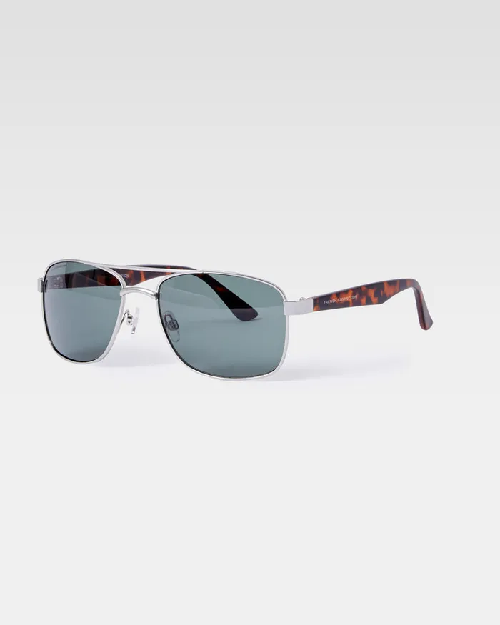 Man Sunglasses French Connection Metal Navigator Sunglasses Silvermatte Tort Man Sunglasses French Connection Metal Navigator Sunglasses Silvermatte Tort