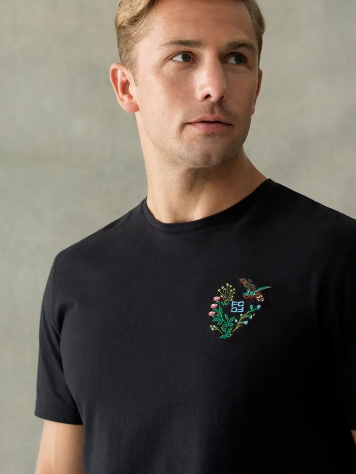 Man TShirts and Polo Shirts French Connection Embroidered Dragonfly Organic Graphic TShirt Black Man TShirts and Polo Shirts French Connection Embroidered Dragonfly Organic Graphic TShirt Black