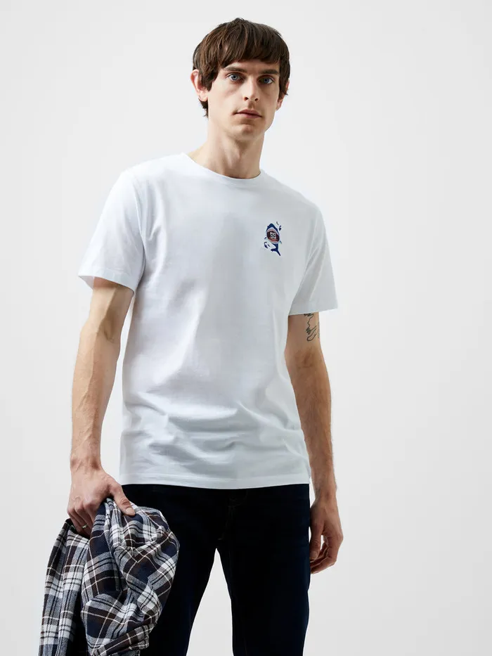 Man TShirts and Polo Shirts French Connection Embroidered Shark Organic Graphic TShirt White Man TShirts and Polo Shirts French Connection Embroidered Shark Organic Graphic TShirt White