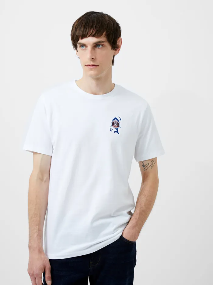 Man TShirts and Polo Shirts French Connection Embroidered Shark Organic Graphic TShirt White Man TShirts and Polo Shirts French Connection Embroidered Shark Organic Graphic TShirt White