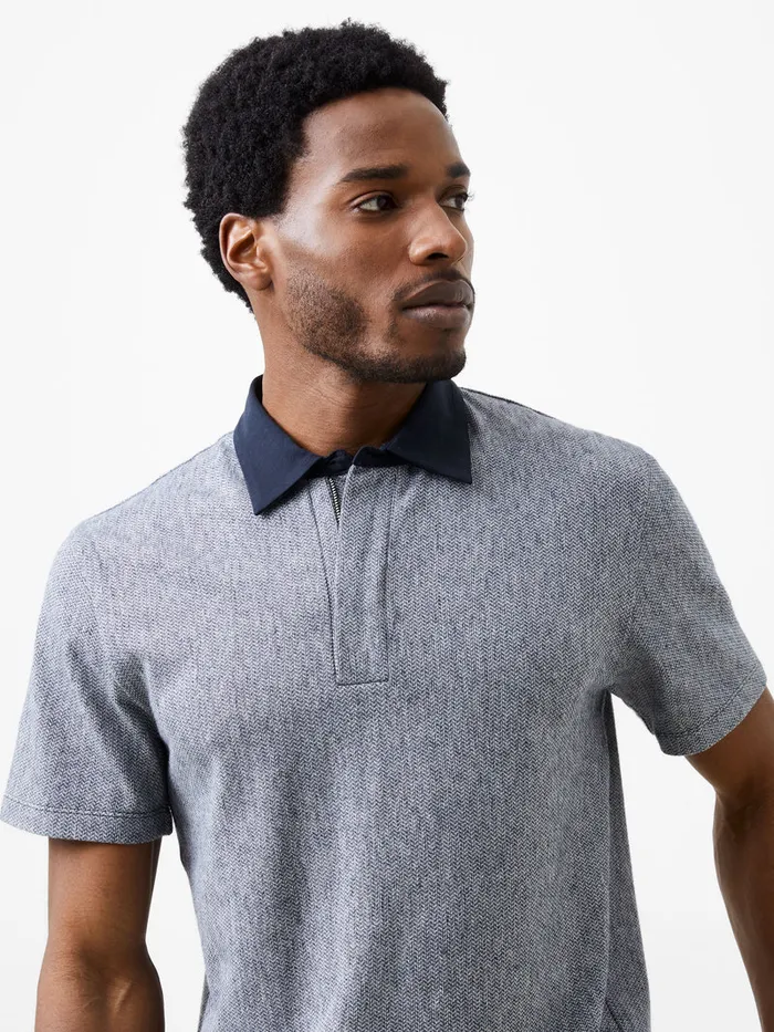 Man TShirts and Polo Shirts French Connection Graphic Zip Polo Shirt Charcoal