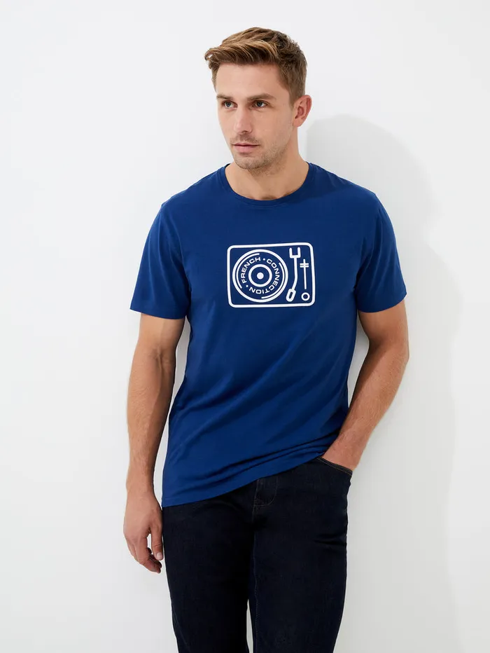 Man TShirts and Polo Shirts French Connection Organic Turntable Graphic TShirt Navy Man TShirts and Polo Shirts French Connection Organic Turntable Graphic TShirt Navy