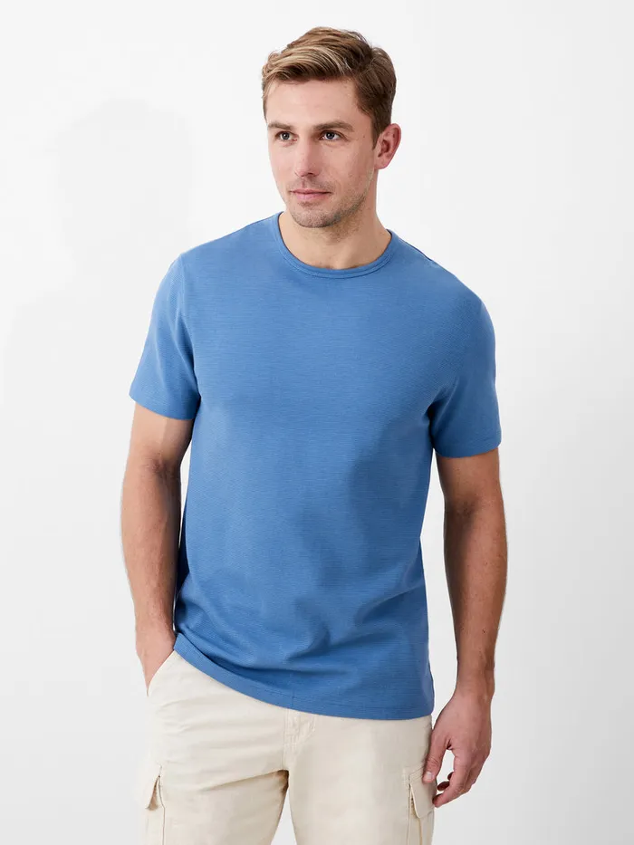 Man TShirts and Polo Shirts French Connection Short Sleeve Ottoman Texture TShirt Steel Blue