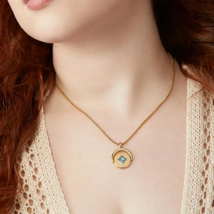 March Birthstone And Flower Flip Charm Necklace Stainless Steel Gold Women Alex And Ani Birthday March Birthstone And Flower Flip Charm Necklace Stainless Steel Gold Women Alex And Ani Birthday