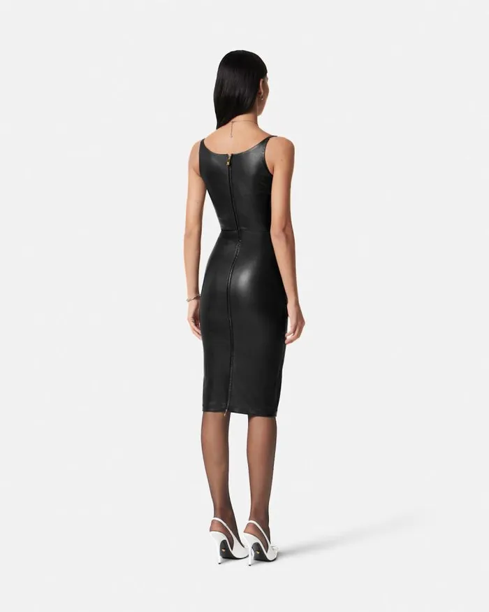 Medusa 03995 Corset Leather Midi Dress Black Women Versace Dresses