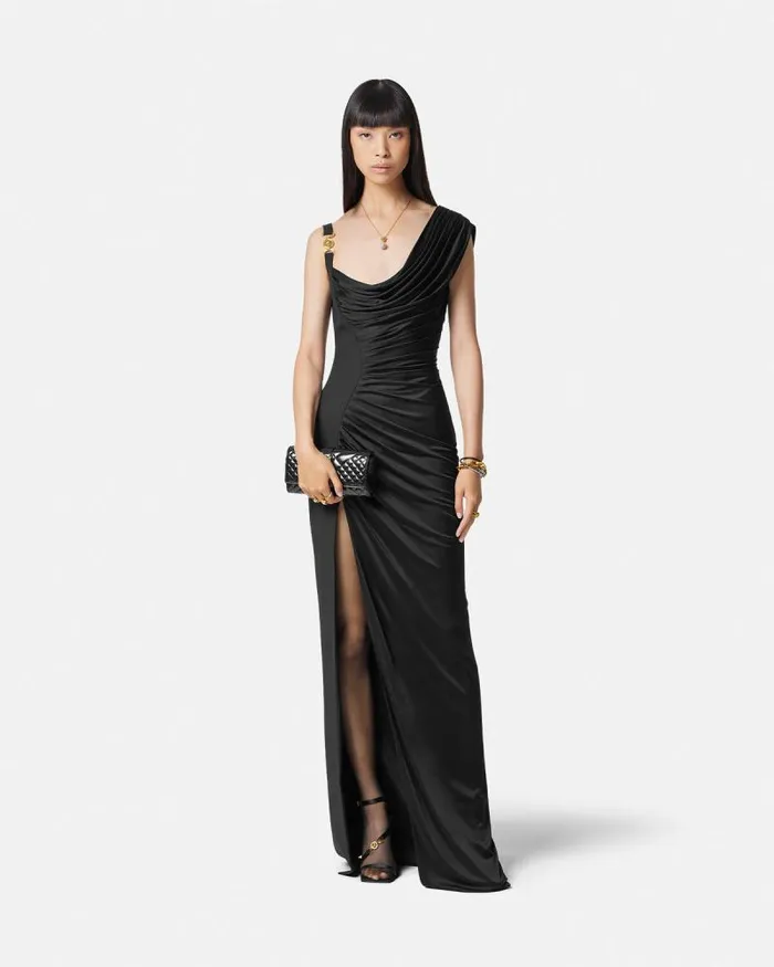 Medusa 03995 Draped Gown Black Women Versace Dresses