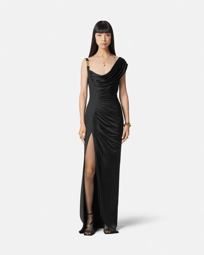 Medusa 03995 Draped Gown Black Women Versace Dresses