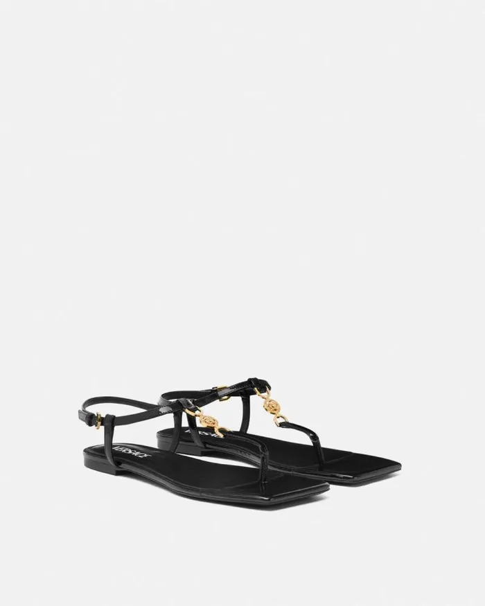Medusa 03995 Flat Sandals Blackgold Women Versace Sandals