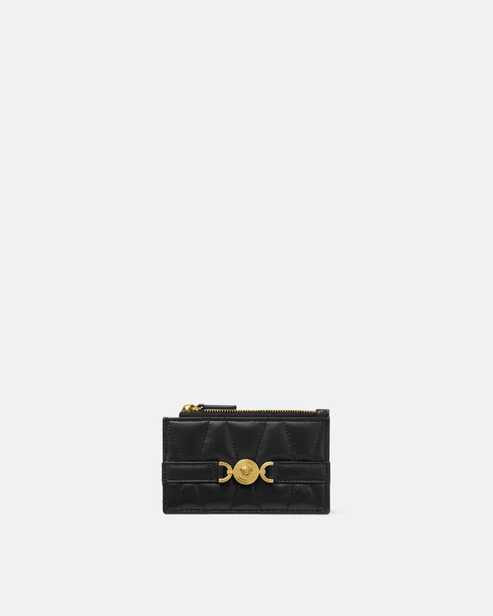 Medusa 03995 Quilted Zip Card Holder Blackgold Women Versace Wallets