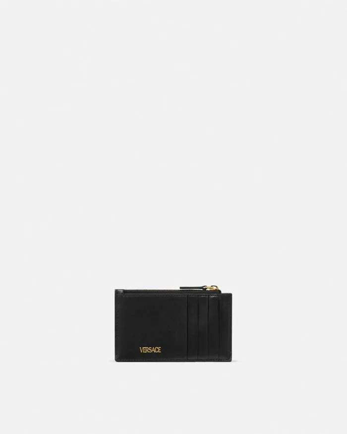 Medusa 03995 Quilted Zip Card Holder Blackgold Women Versace Wallets