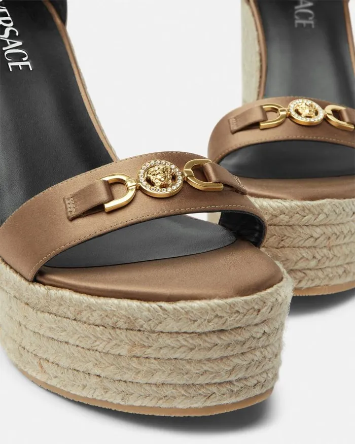 Medusa 03995 Satin Wedge Sandals 120 Mm Beige Women Versace Sandals
