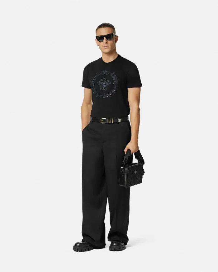 Medusa Cartouche TShirt Black Men Versace TShirts and Polos