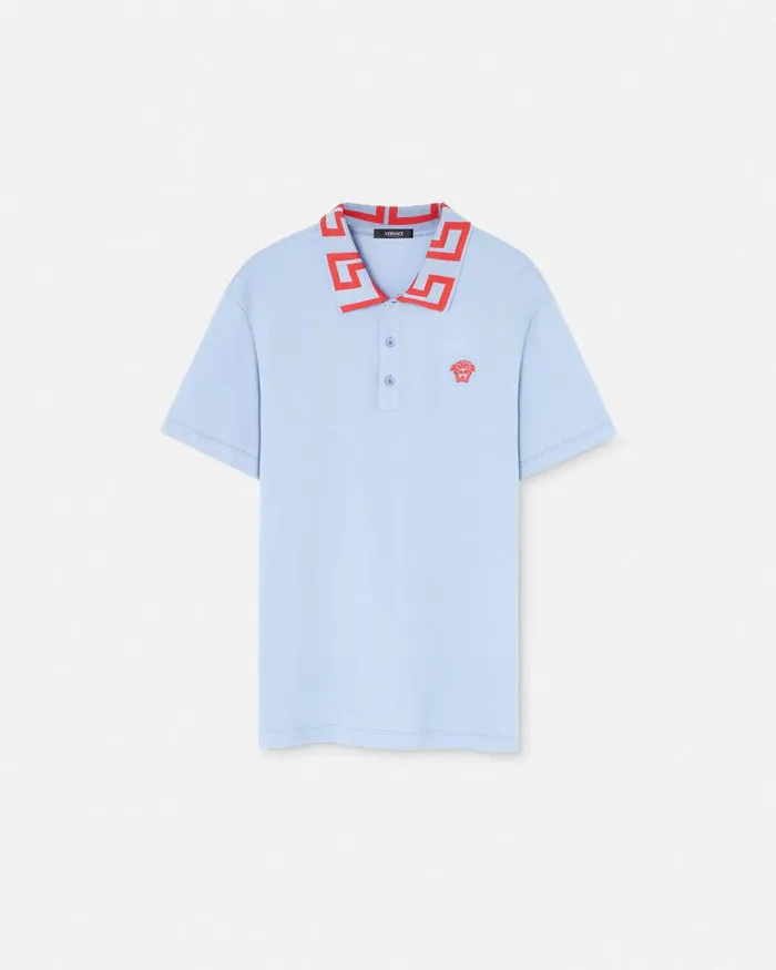 Medusa Greca Polo Shirt Light Blue Men Versace TShirts and Polos