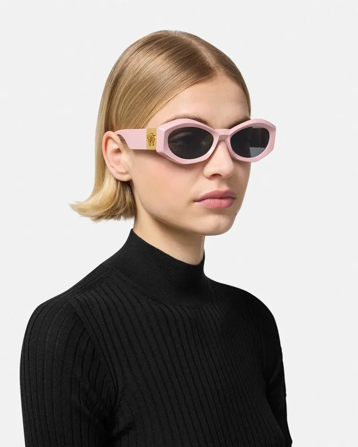 Medusa Plaque Geometric Sunglasses Light Pink Women Versace Sunglasses