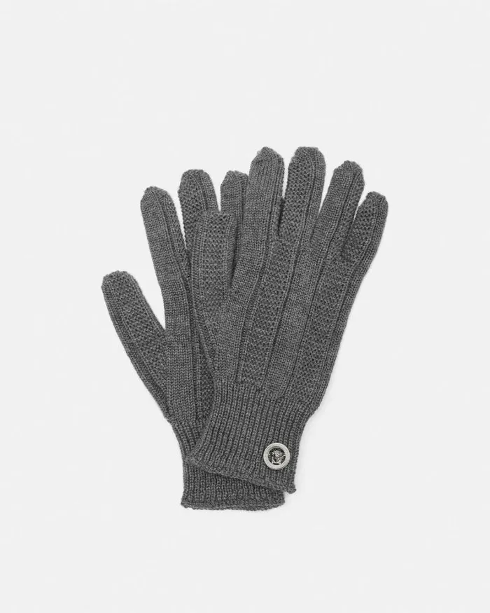 Medusa Ribbed Knit Gloves Gray WomenMen Versace Soft Accessories