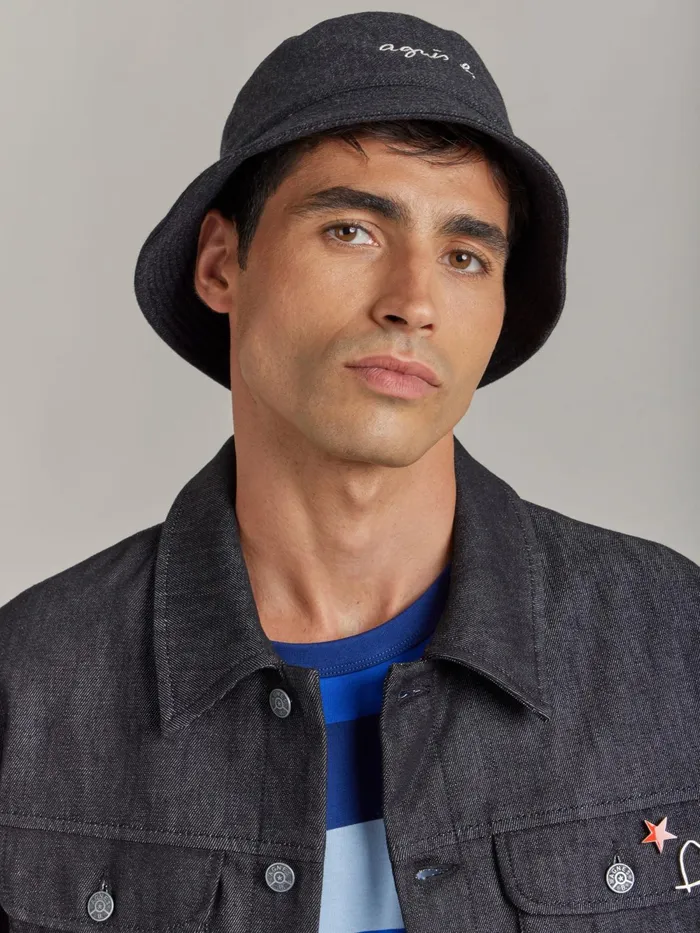 Men Agns B Caps and Hats Grey Wool Flannel Janis Bucket Hat