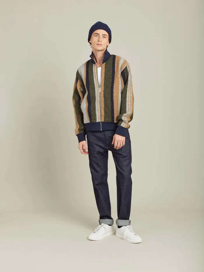 Men Agns B Jackets and Coats Green And Brown Wool Jersey Striped Heston Jacket