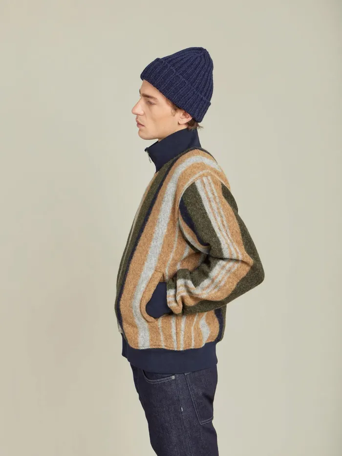 Men Agns B Jackets and Coats Green And Brown Wool Jersey Striped Heston Jacket