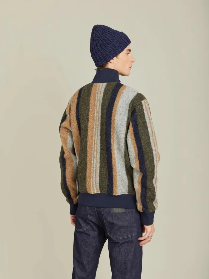 Men Agns B Jackets and Coats Green And Brown Wool Jersey Striped Heston Jacket