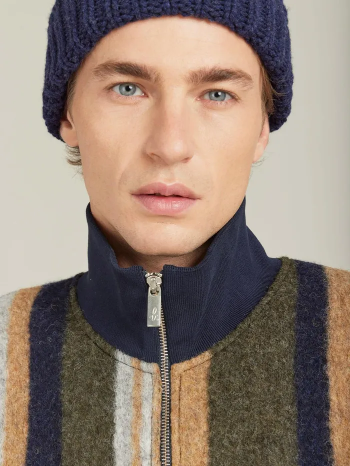 Men Agns B Jackets and Coats Green And Brown Wool Jersey Striped Heston Jacket