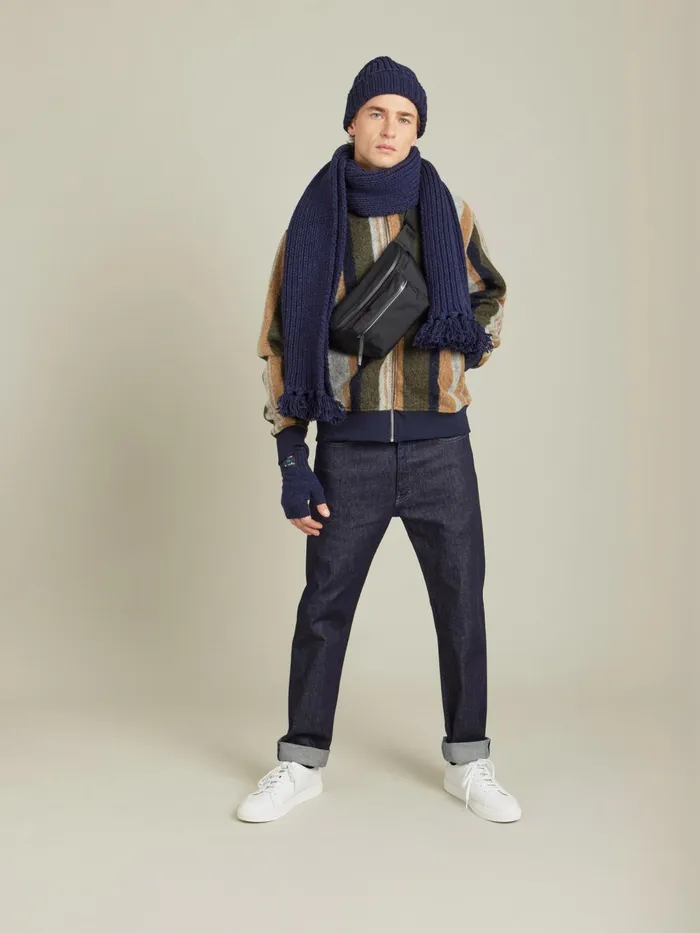 Men Agns B Jackets and Coats Green And Brown Wool Jersey Striped Heston Jacket