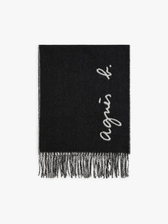 Men Agns B Scarves Black Wool Flche Scarf