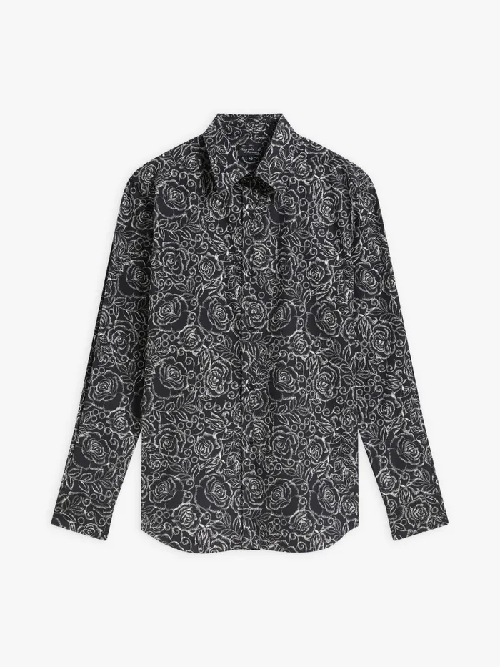 Men Agns B Shirts Black Cotton Floral Print Thomas Shirt