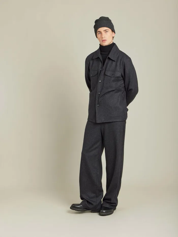 Men Agns B Shirts Black Wool Jersey Chicago Overshirt