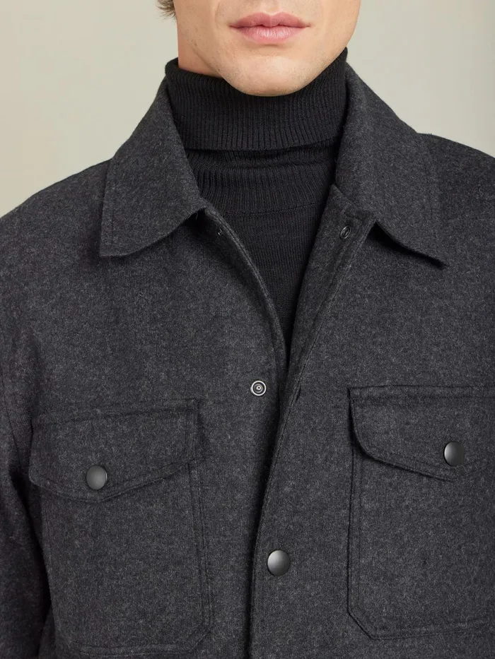 Men Agns B Shirts Black Wool Jersey Chicago Overshirt