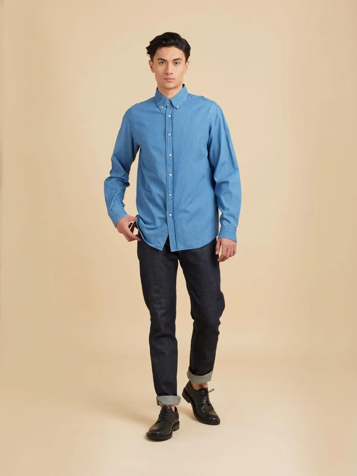 Men Agns B Shirts Blue Cotton Barack Shirt