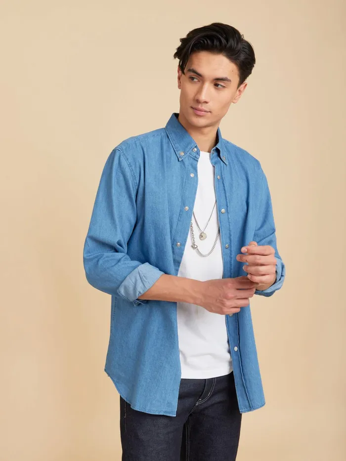 Men Agns B Shirts Blue Cotton Barack Shirt