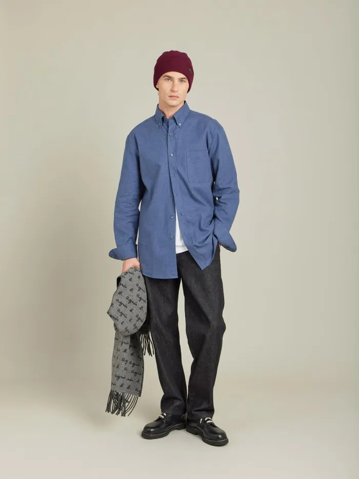 Men Agns B Shirts Blue Cotton Flannel Barak Shirt