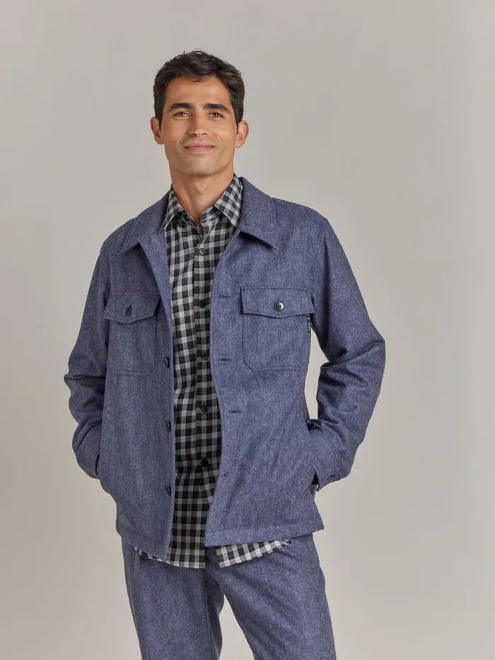 Men Agns B Shirts Blue Wool Tweed Overshirt