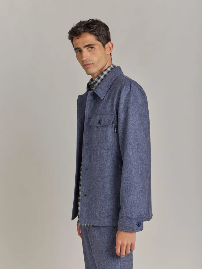 Men Agns B Shirts Blue Wool Tweed Overshirt