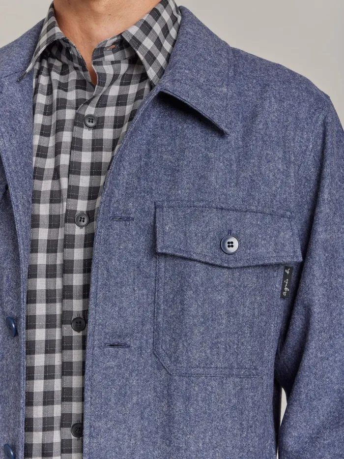Men Agns B Shirts Blue Wool Tweed Overshirt