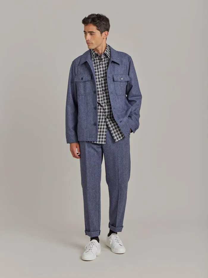 Men Agns B Shirts Blue Wool Tweed Overshirt