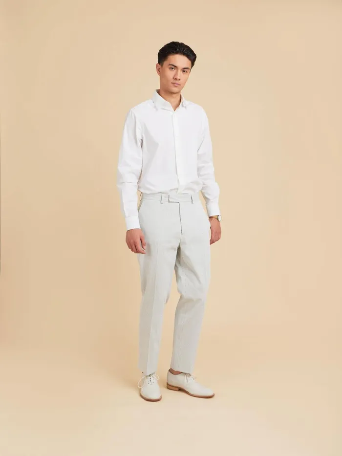 Men Agns B Suits Grey Cotton Vertical Striped Jamming Trousers