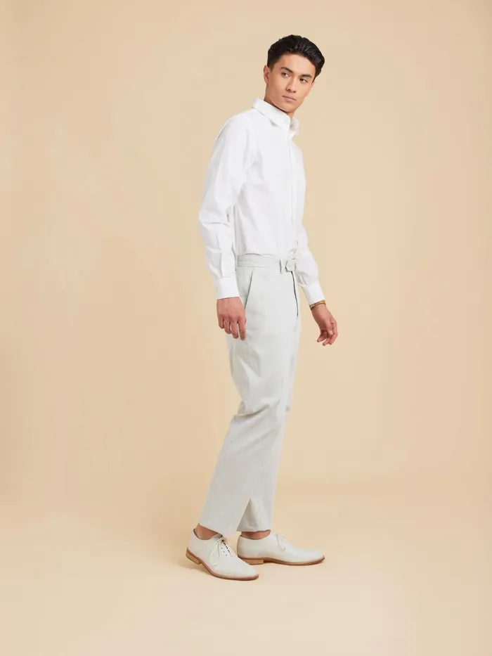 Men Agns B Suits Grey Cotton Vertical Striped Jamming Trousers