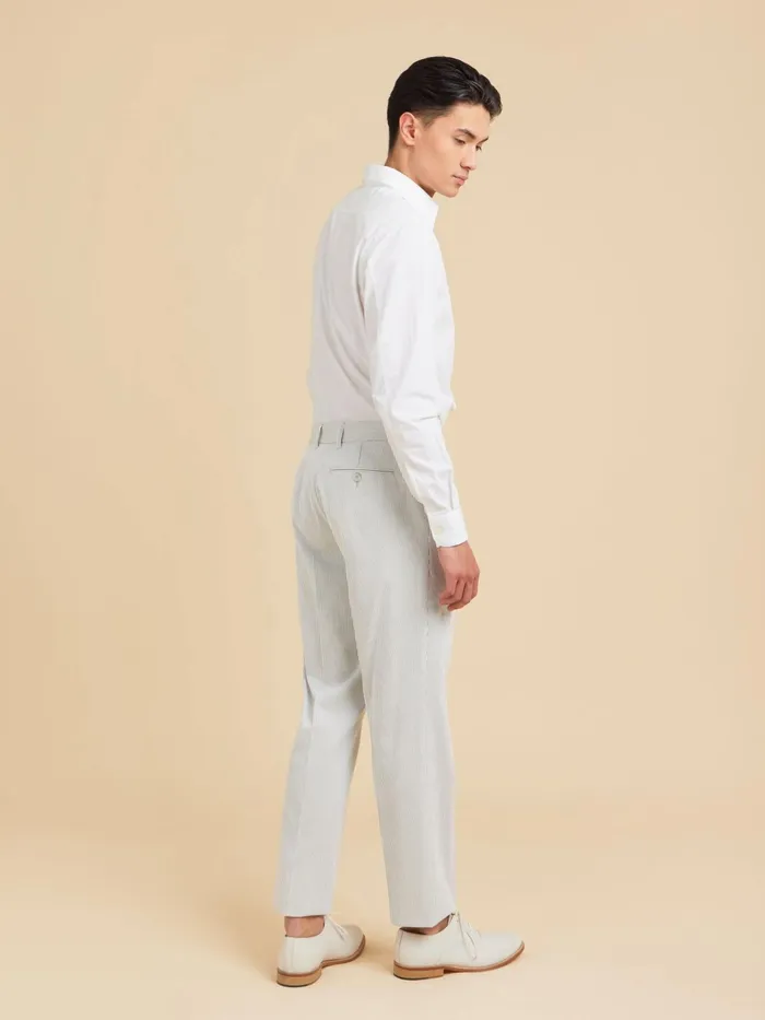 Men Agns B Suits Grey Cotton Vertical Striped Jamming Trousers
