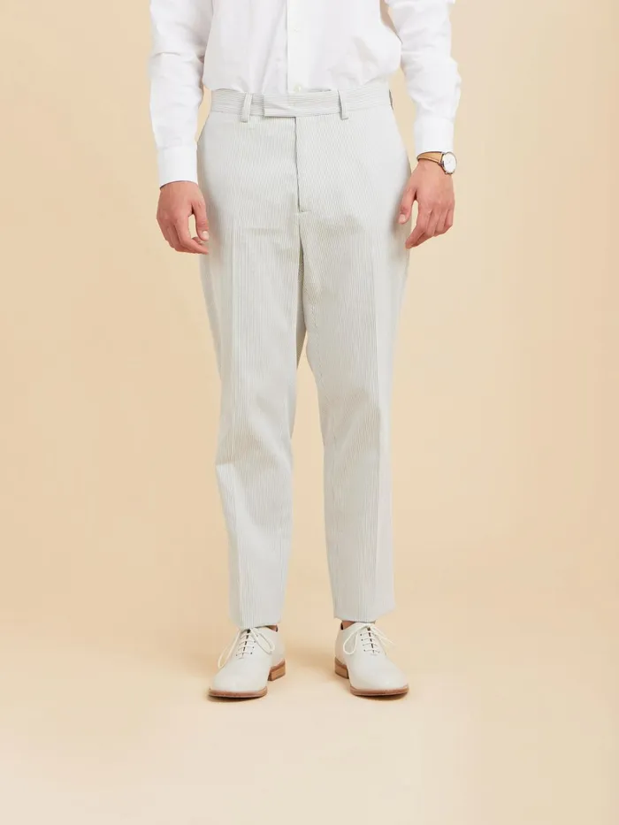 Men Agns B Suits Grey Cotton Vertical Striped Jamming Trousers