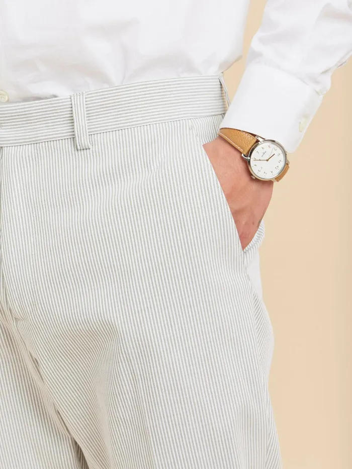 Men Agns B Suits Grey Cotton Vertical Striped Jamming Trousers