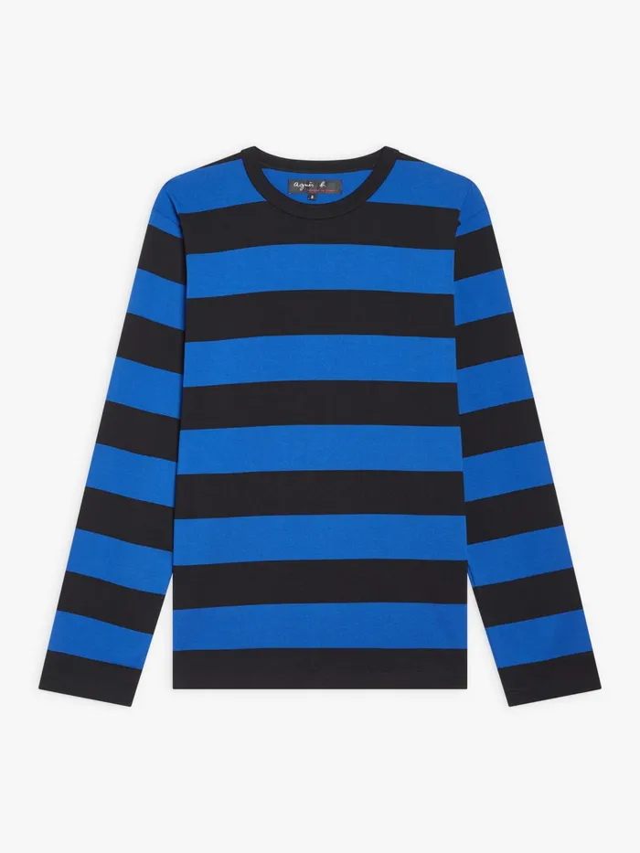 Men Agns B Tshirts and Polo Shirts Black And Blue Cotton Jersey Striped Mark Tshirt Men Agns B Tshirts and Polo Shirts Black And Blue Cotton Jersey Striped Mark Tshirt