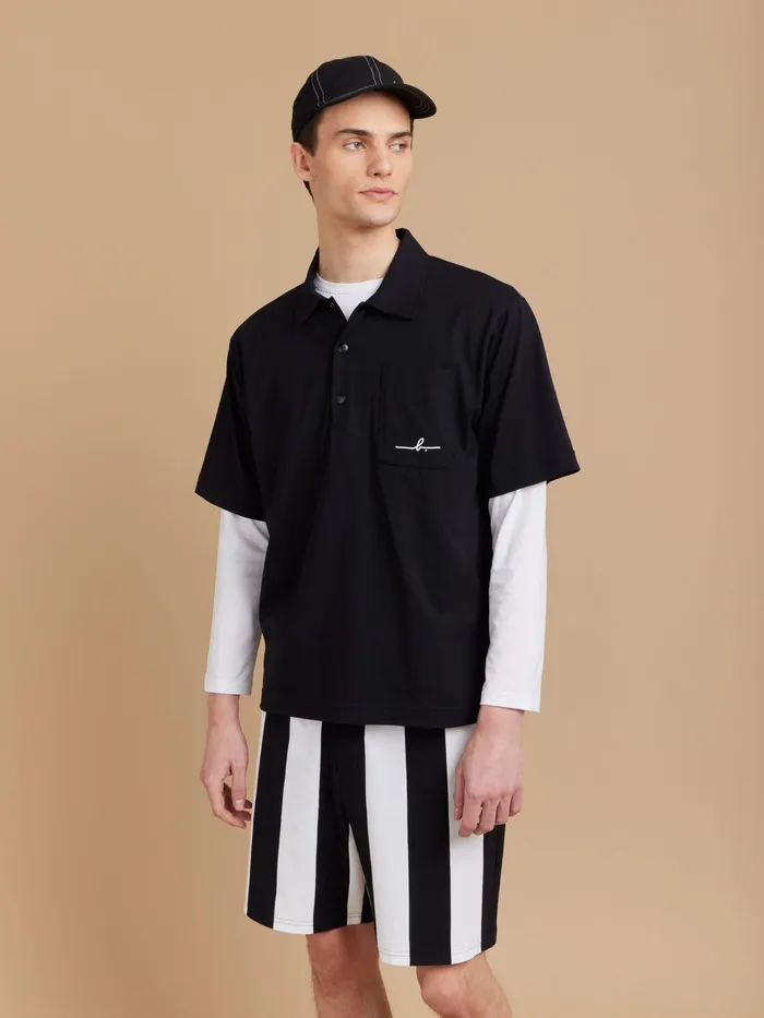 Men Agns B Tshirts and Polo Shirts Black Chris Polo Shirt In GOTS Organic Cotton Jersey