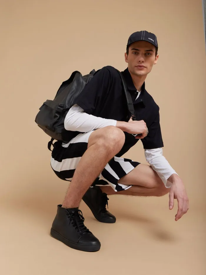 Men Agns B Tshirts and Polo Shirts Black Chris Polo Shirt In GOTS Organic Cotton Jersey